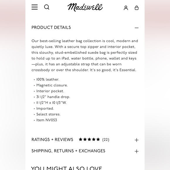 NWT Madewell Essential Curve Shoulder bag hobo purse - Picture 6 of 7